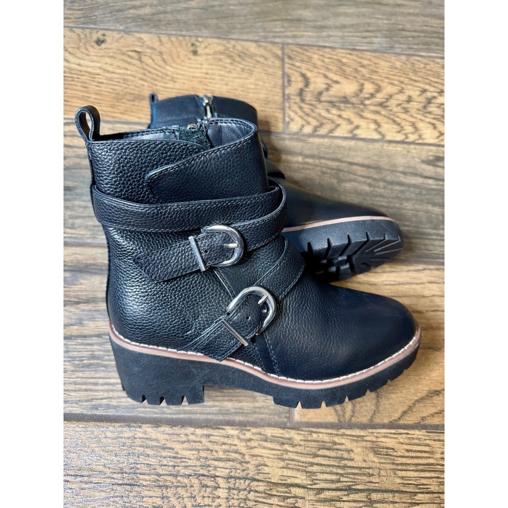 Blondo‎ Dazi Waterproof Tumbled Leather Buckle Moto Boots Womens Size 5.5 Black